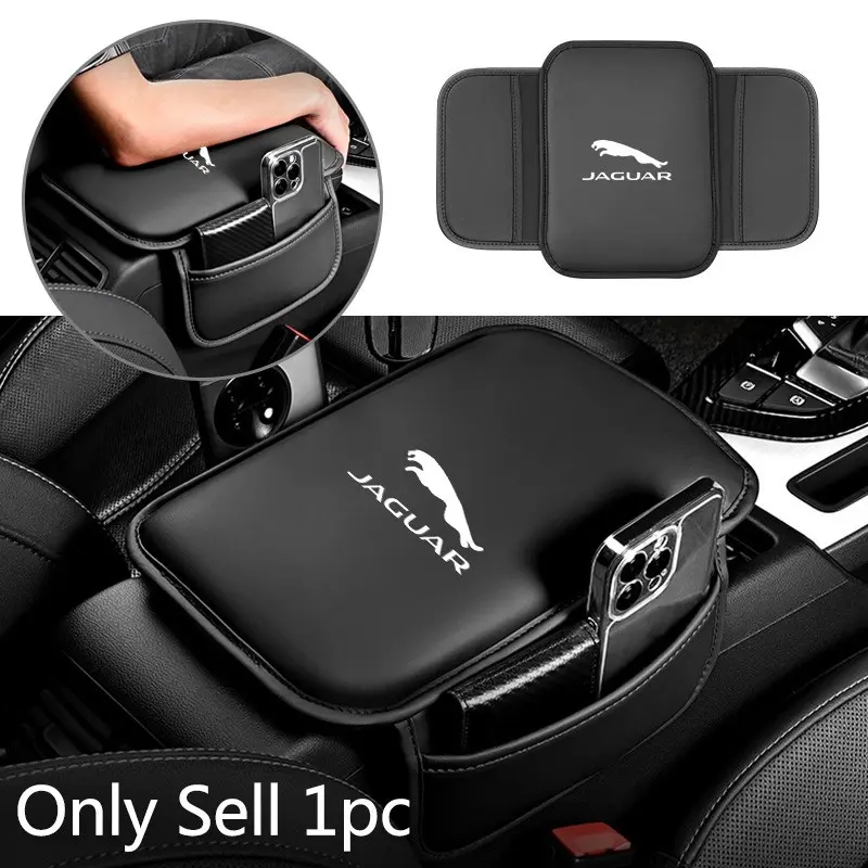 Leather Car Arm Rest Cushion Storage Pad Armrest Box Protective Cover Center Console Cushion For Jaguar XE XF XJ F-Type F-Pace XFR XJL XKR XEL XFL XK XJ6 XJS E-Pace Accessories