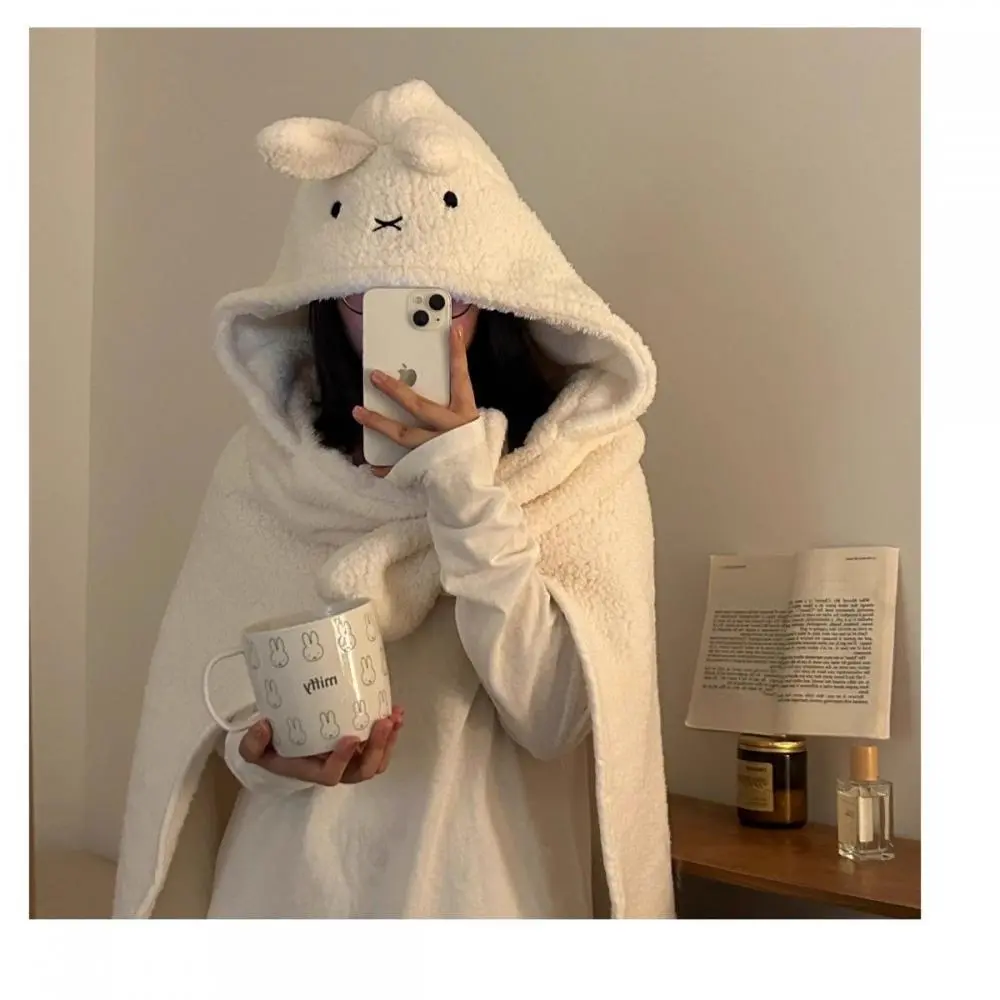 MIFFY plush blanket Kawaii girls autumn and winter thick warm blanket student children nap shoulder strap hat integrated blanket