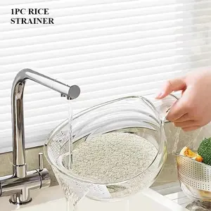 Multifunctional rice washing sieve with handle, vegetable and fruit drain basket, easy-to-use rice and vegetable washing basin for kitchen use.