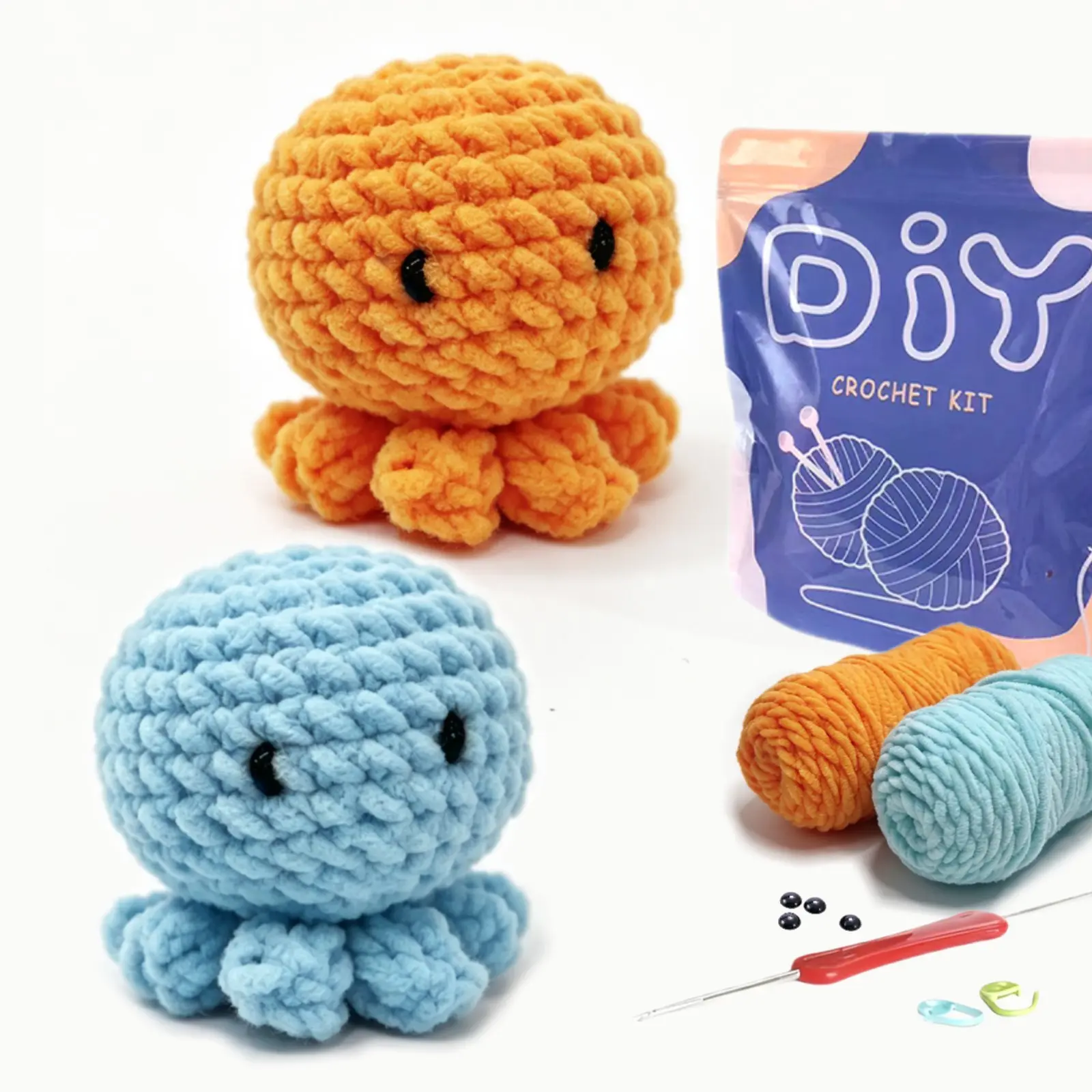 2 Sets Yamaxin Octopus Crochet Kit for Beginners, DIY Knitting Material Pack with Tutorial Video, Random Accessory Colors, Complete Crochet Kit
