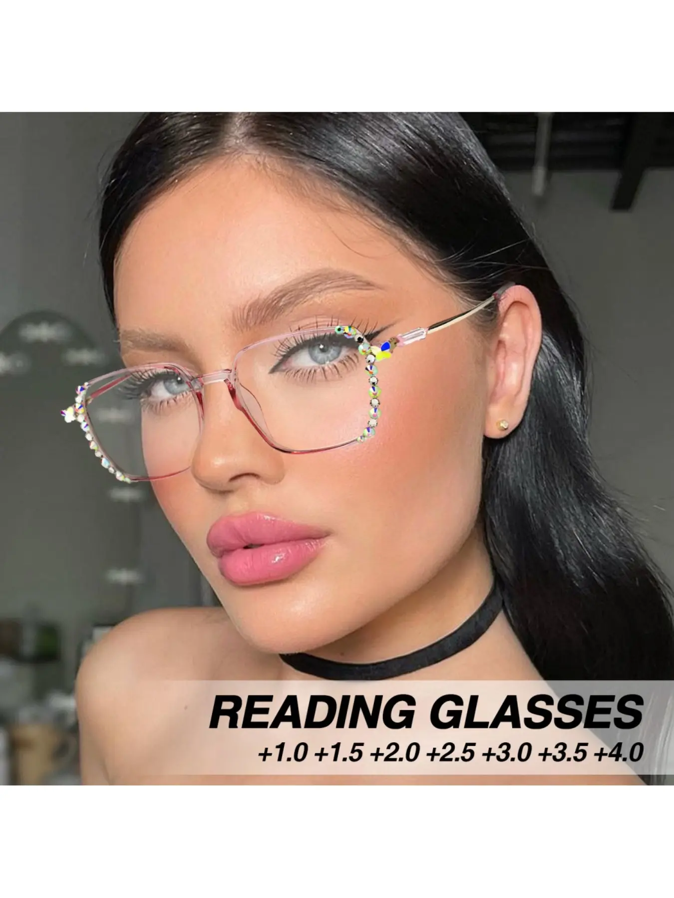 Square Fashion Reading Glasses, Square Frame Eyeglasses, Rhinestone Accent, Comfortable Wear, Unisex Prescription Eyewear, Flattering Face Shape, Stylish Design