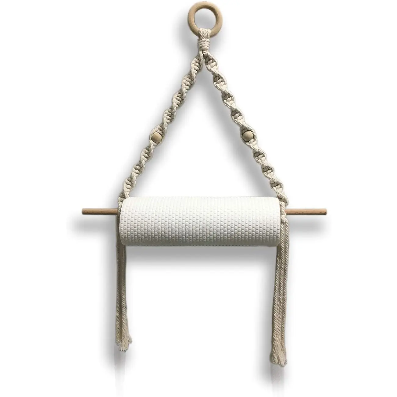 Boho Wooden Macrame Paper Towel Holder - Smooth, Mountable 22.4x15.7" Synthetic Macrame Craft Home Gadget for Kitchen/Bath, Wall Mountable Bathroom Supply