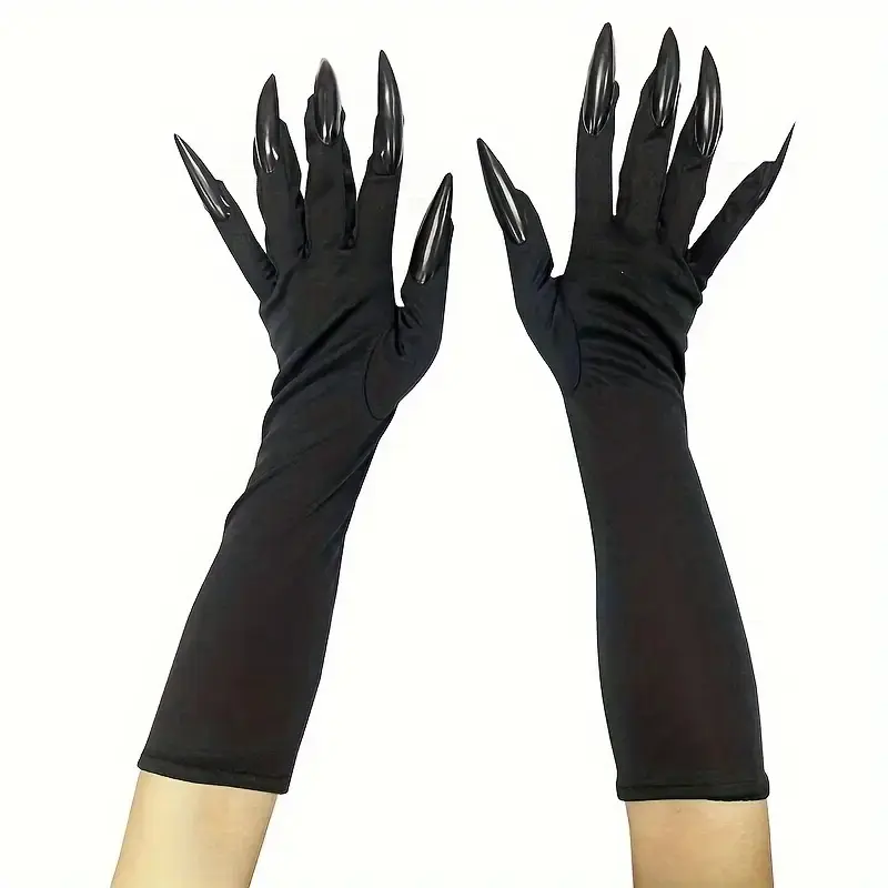 Halloween Funny Claw Gloves with Scary Long Nails Design, Elastic Finger Gloves for Role Play and Party, Stylish Horror Theme Accessories