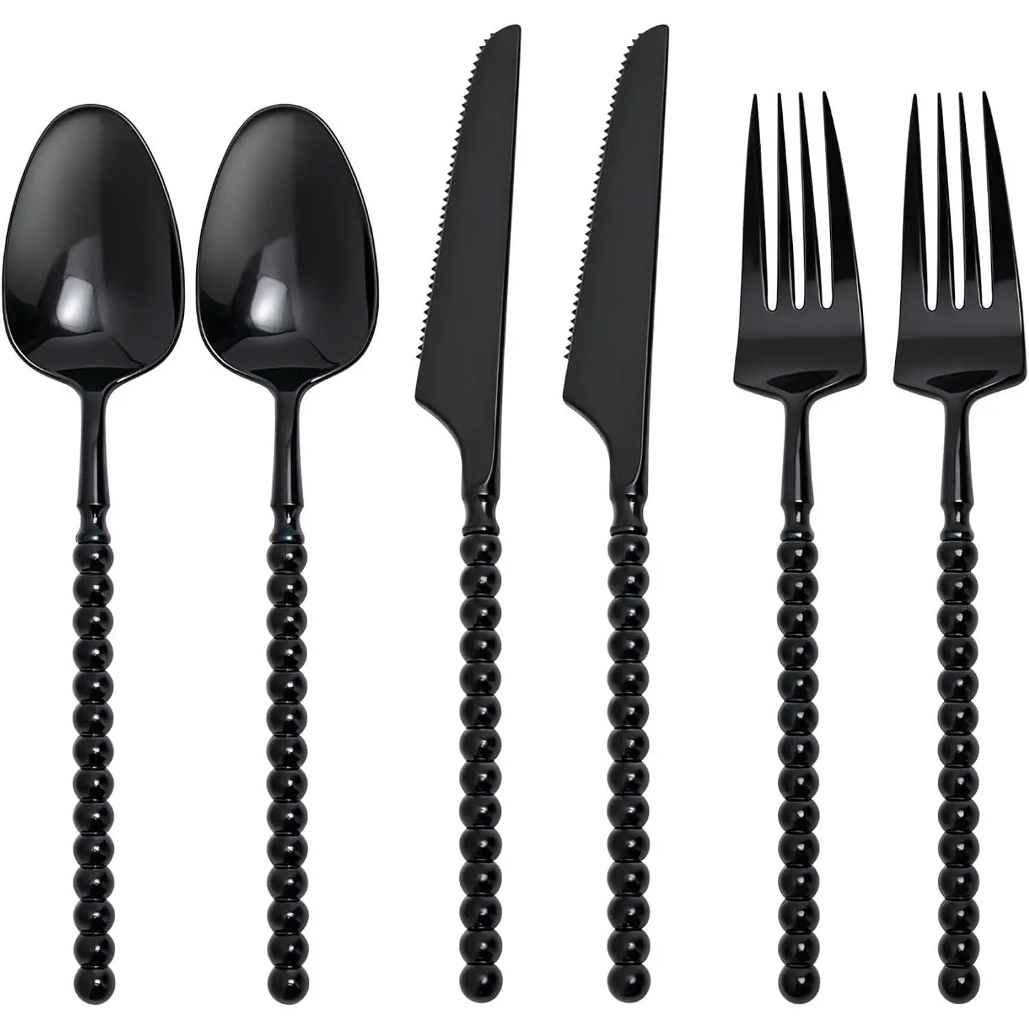 60 count Black Beaded Plastic Silverware, Black Disposable Cutlery | Heavy Duty Bead Design Cutlery - 20 Forks, 20 , 20 Spoons for Party, Wedding, Birthday, Catering, Dinner