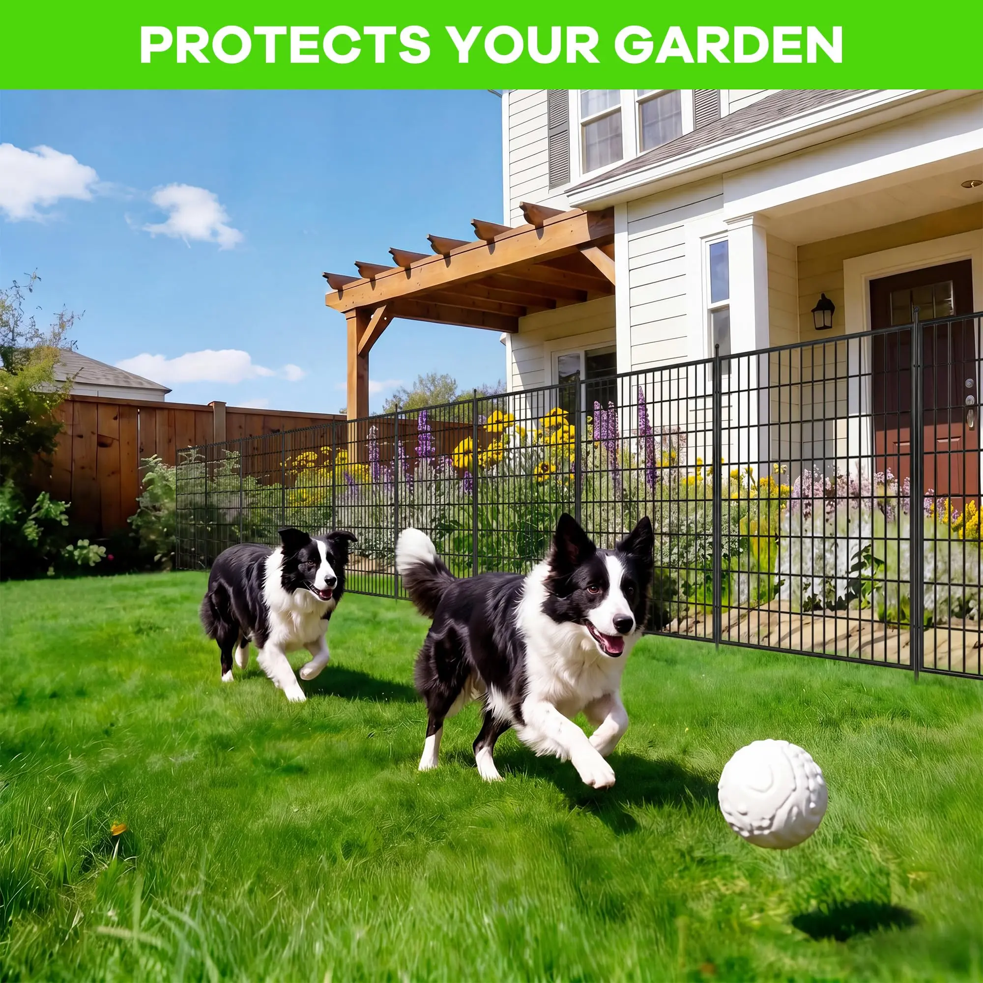 No-Dig Decorative Metal Garden Fence, Animal Barrier for Outdoor Yard – Rustproof, Easy Installation, Black10-Pack