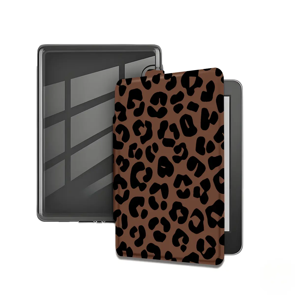Soft Leopard Print Heart-Shaped Kindle Case with Cr - Premium PU Leather Flip Cover, Transparent TPU Back, Auto Wake/Sleep, Hand Strap Functions - For 6"/6.8"/7" Handheld E-Readers, Kindle Accessories for Device Protection