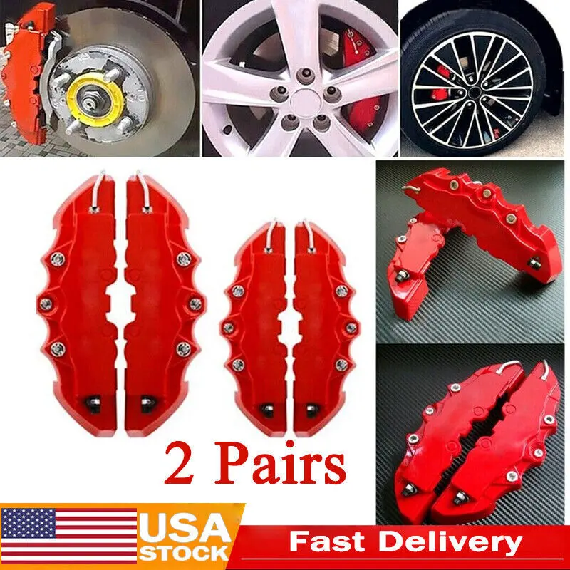 4X Red 3D Style Front And Rear Car Disc Brake Caliper Covers Brake Additions M S