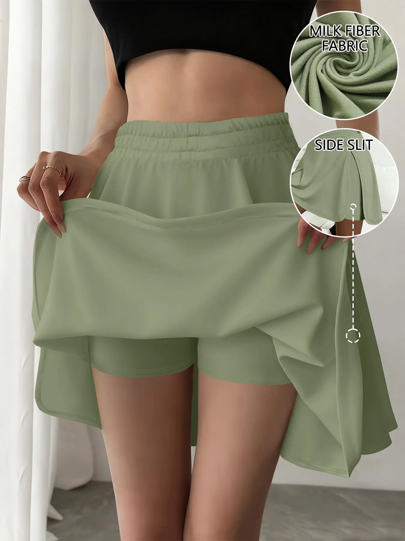 Women's Sporty Skirt with Safety Shorts, Fitted Short Skirt, Fashionable Two-Piece Design, Natural Waist, All Seasons, Skirts With Shorts, Skirts With Shorts Underneath