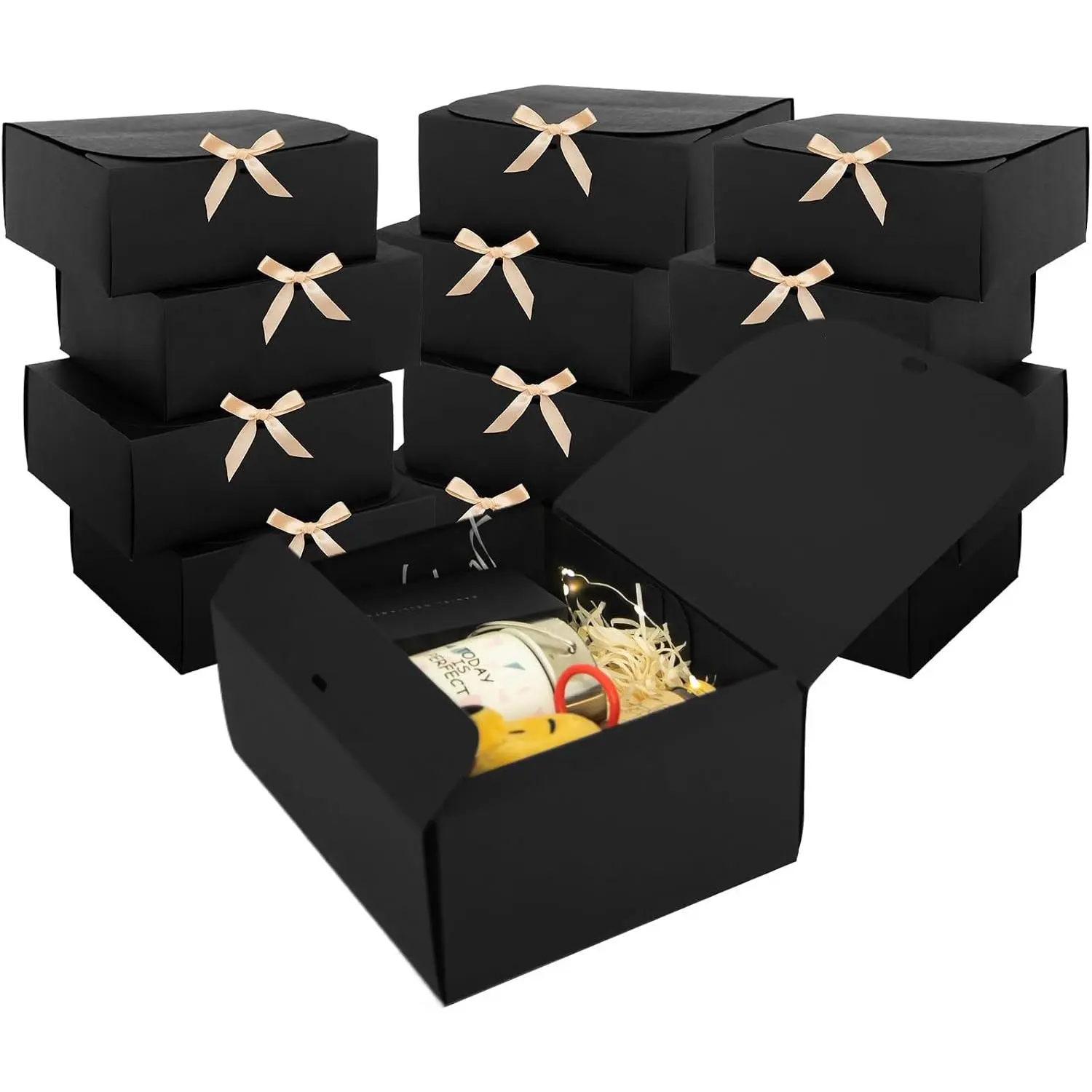 12 count Black  Boxes with ,9.8x7.8x3.9, Bridesmaid Proposal Box with Ribbon,  Boxes for Wedding, Christmas, Valentine's Day,Birthday, Shower and the other Parties