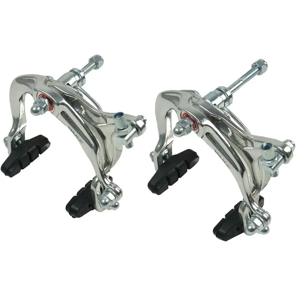 Bike Brakes Calipers, Bicycle Rim C Type Brake Sets, Front and Rear Side Pull C Caliper Brake with 48mm Pads and 4.33In Long Arm Fit for Most Road Bicycle, 1 Pair, Black Silver