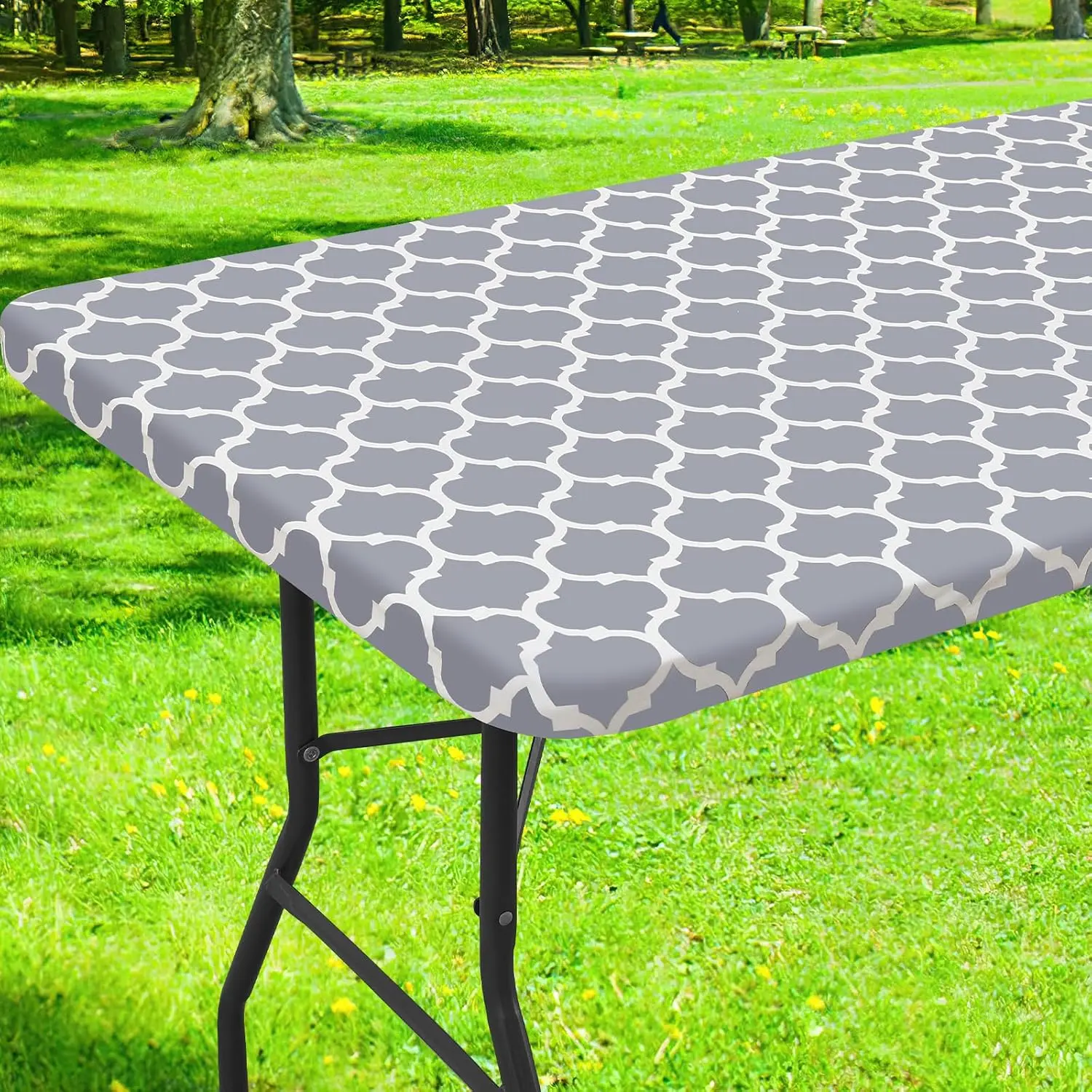 BoDoux Rectangle Picnic Table Cover, Waterproof Elastic Fitted Camping Tablecloths for 4 Foot Tables, Wipeable Flannel Backed Vinyl Tablecloth Protector for Indoor, Outdoor