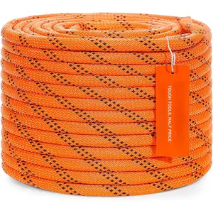 Double Braided Polyester Rope, 3/8 in x 120 ft, 48 Strands, 4000 LBS Breaking Strength Outdoor Climbing Rope, Arborist Rigging Rope for Rock Hiking Camping Swing Rappelling Rescue, Orange/Black