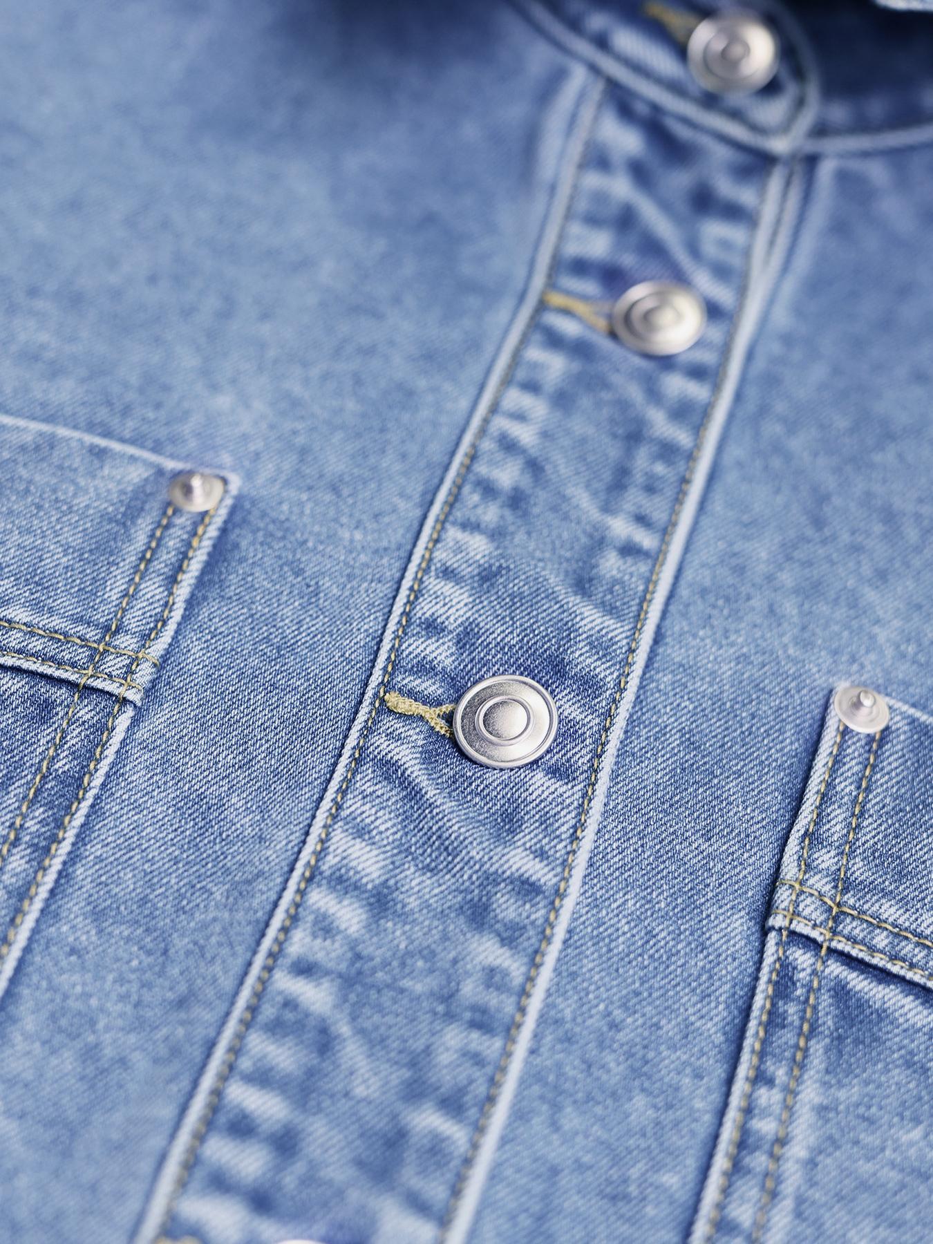 Women's Plain Drop Shoulder Denim Jacket, Casual Outerwear With Pockets For All Seasons Women's Plain Drop Shoulder Denim Jacket, Casual Outerwear With Pockets For All Seasons