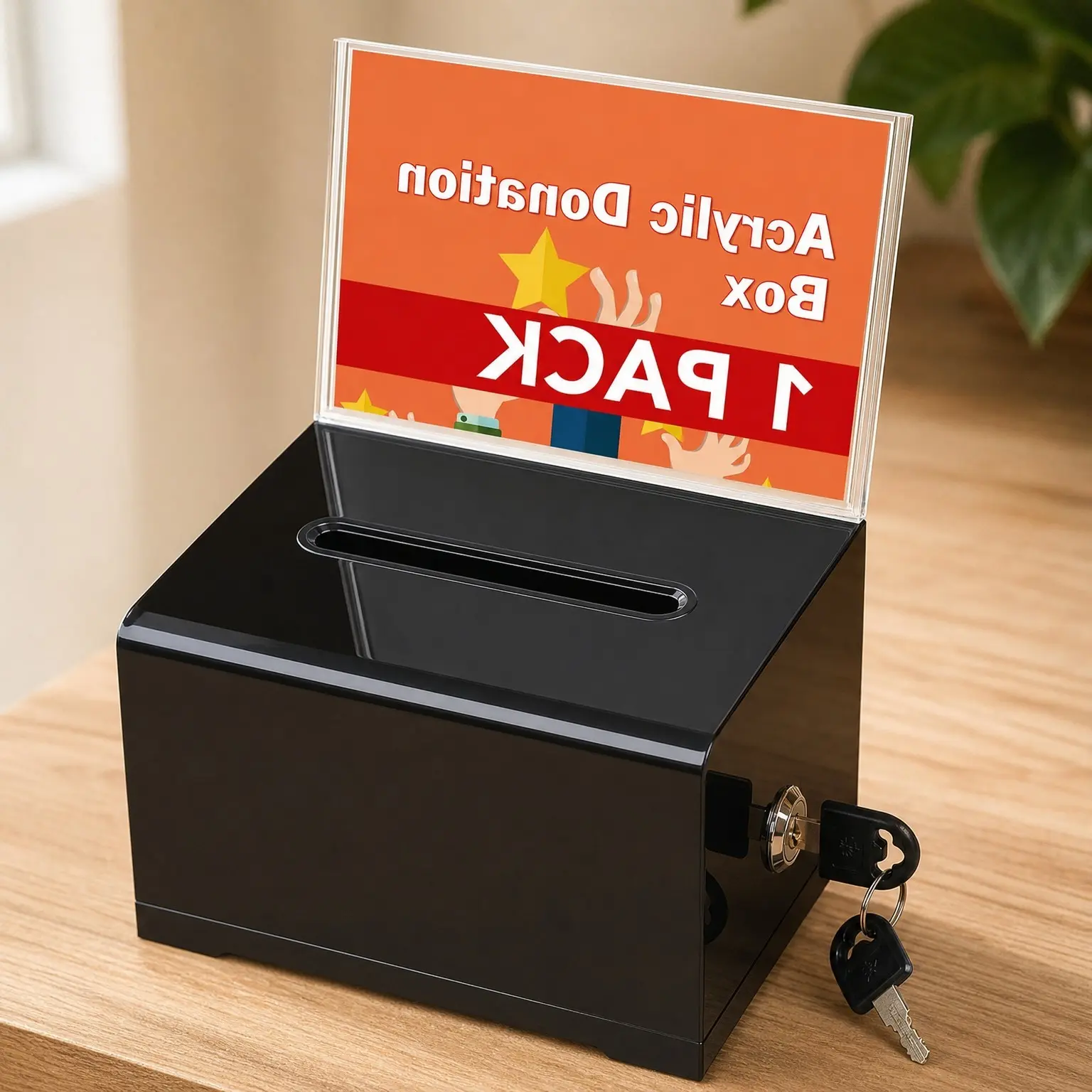 Acrylic Donation Box with Lock, Black Tip Jar with Sign Holder, Suggestion Ballot Box with Slot for Fundraising, School Voting, Bar, Donation, 6.2x4.6x3.9 InchGift