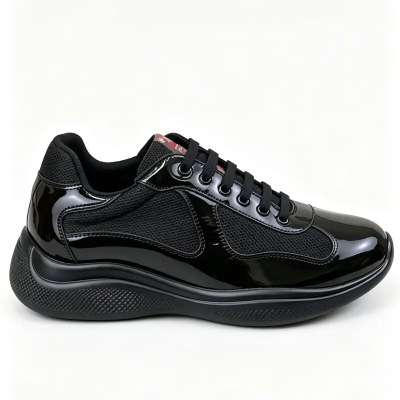 Men Glossy Patent Leather Mesh Casual Walking Sneakers, Lightweight Cushion Chunky Sole Street Fashion Low Top Trainers Men Shiny Patent Leather Breathable Mesh Panel Low Top Sneakers, Lightweight Cushioned Shock Absorbing Chunky Platform S