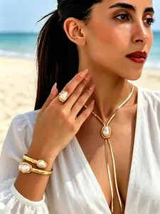 Valentine's Day French Fashion Baroque Irregular Pearl Jewelry Set, High-End Versatile Wear Necklace Bracelet Earrings Ring, Suitable for All Occasions, Elegant Set