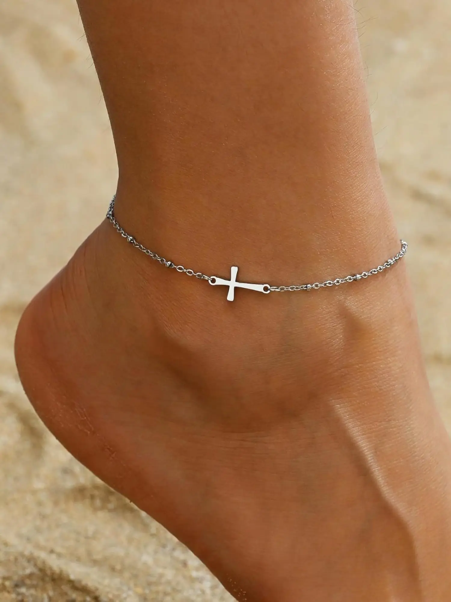Women's Personalized Cross Anklet, Waterproof Side Cross Anklet, Elegant Gift, Process, Expresses Faith and Protection, Fashion Accessories