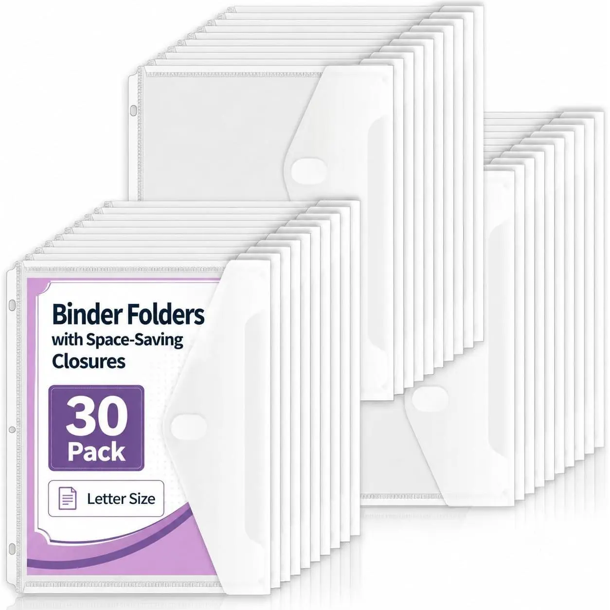 - Binder Folders with Space-Saving Closures, 30 Pack, Letter Size | Clear Side-Loading Binder Pockets, High Capacity Plastic Dividers for 3 Ring Binders, School, Office & Document Storage