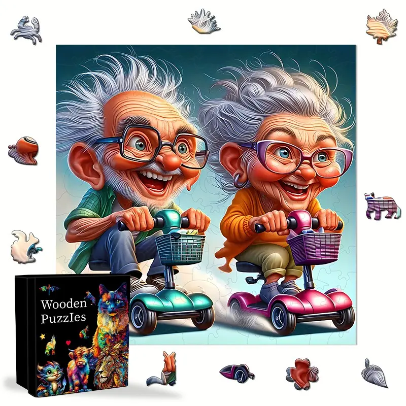 Colorful Old Couple Jigsaw Puzzle, Medium Difficulty Floral Pattern, Wooden Adult Puzzle Game, Birthday Anniversary Holiday Gift, Home Decor