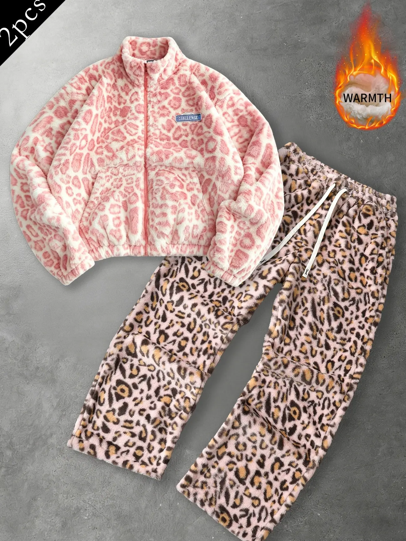 Unisex Y2K Style Fleece Jacket, Full Body Leopard Print & Letter Badge, Fall Winter Warm Coat, Streetwear, High Street Culture, Men's Gift