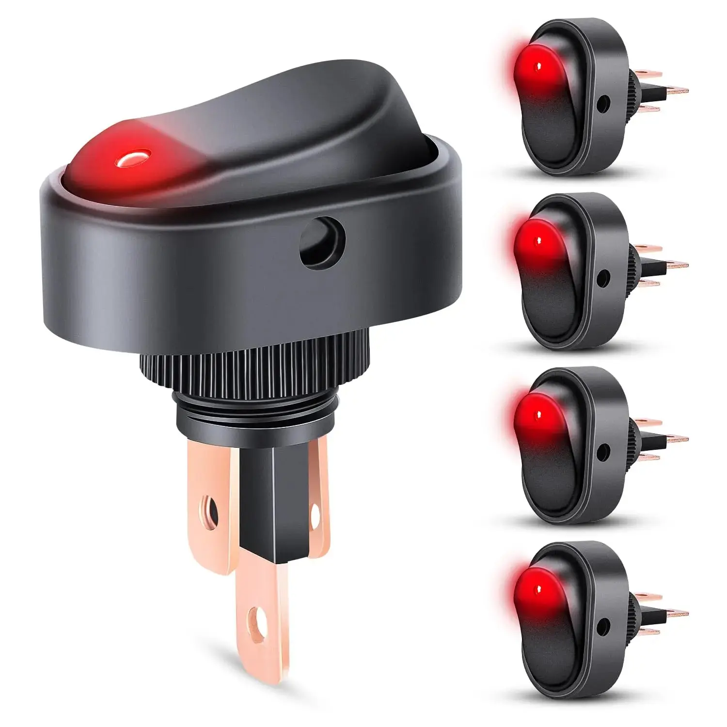 Nilight 5Pcs 12V 30A Round Toggle LED Switch with Red LED Indicator, for Cars, Trucks, Boats, 100,000 Cycles Lifespan, 31mm(L)×19.3mm(W)×44mm(H), 31Mm(L) * 19.3Mm(W) * 44(H)