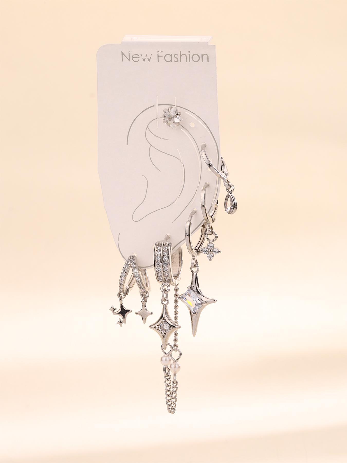 Star & Chain Design Dangle Earrings Set, Fashionable Hollow Out Design Earrings for Women & Girls, Trendy All-match & Exquisite Jewelry for Birthday Gift, Trendy Fashionable Accessories, Statement Earring