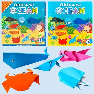 Ocean Life Origami Tutorial Book, 45 Color Papers, Durable Hard Cover, Safe Rounded Edges, Eco-Friendly, Step-By-Step Instructions, Creative Learning Gift