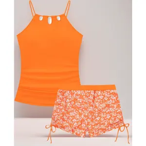 Girls Swimsuit Cutout Bathing Suit Two Piece Swimsuits for Teen Girls Tankini Swimwear Set High Waisted 11-15 Years