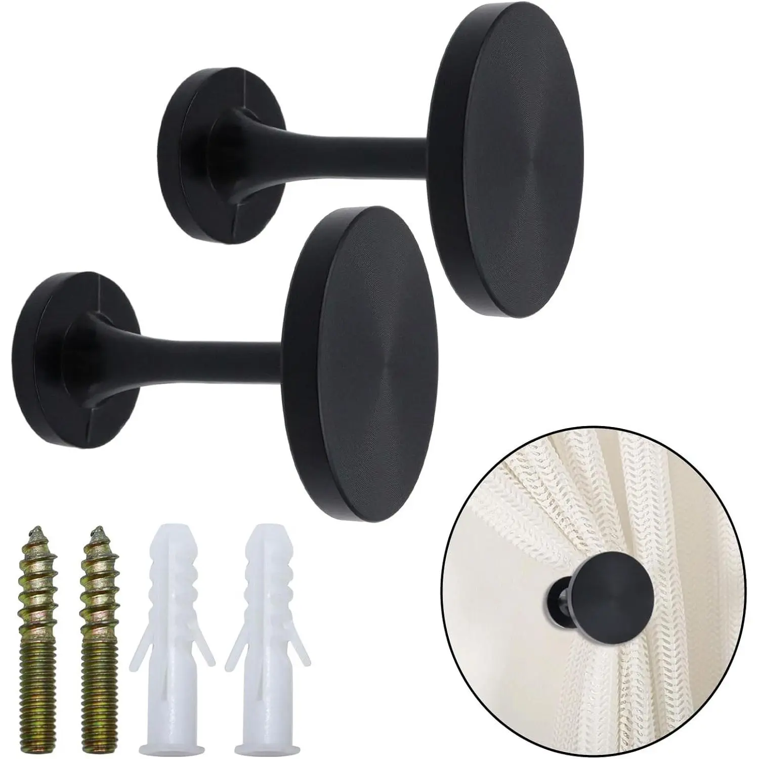 2 Pack Zinc Alloy Curtain Tiebacks Wall Mounted with Screws, Decorative Black Curtain Holdbacks for Drapes, Home OfficeGift