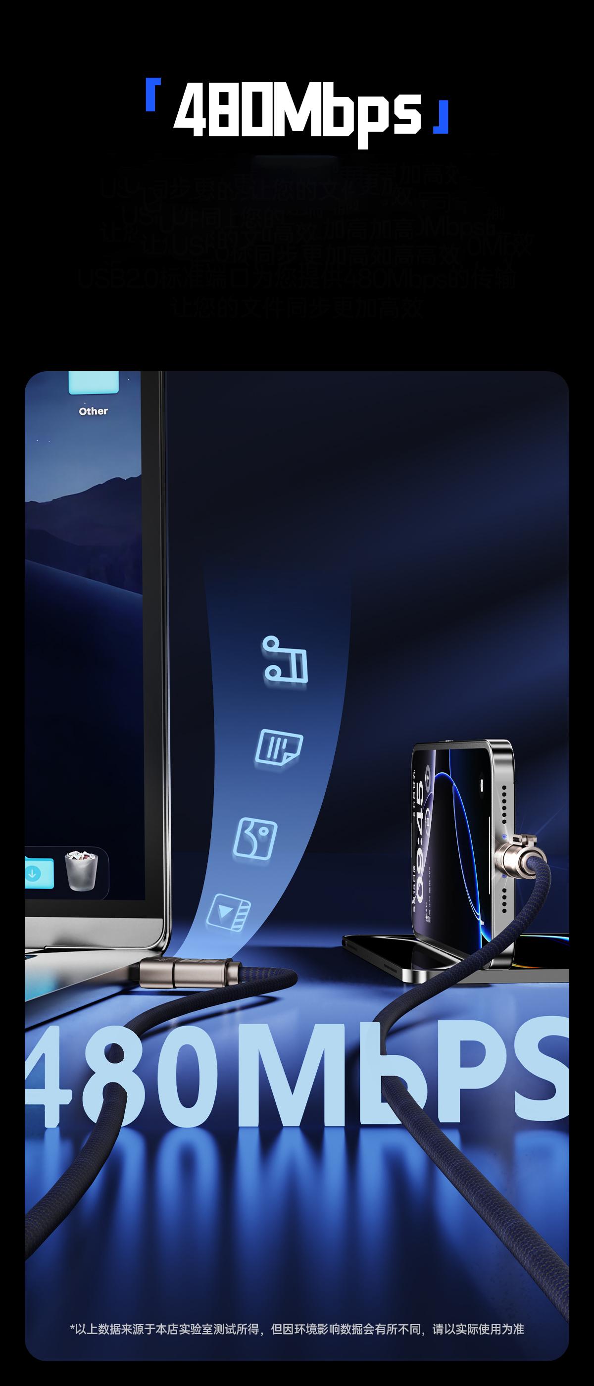 Navy Blue 4-in-1 Fast breathing Charging Cable for Apple Lightning & Android Type-C Devices Braided Wires Compatible with Mobile Phones Laptops Tablets Cellphone Charger 240w USB-C PD Long Cord Bend Resistant