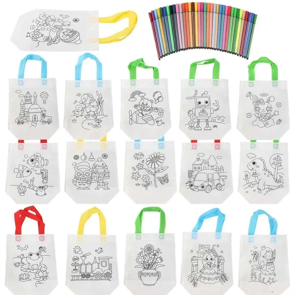 2026 New DIY Graffiti Craft Kit (50Pcs, 14 Bags + 36 Pens) - Single-Side Blank Non-Woven Totes, Vibrant Easy-to-Color Custom Pieces, Watercolor Pens for Father’s Day, Christmas, Classroom Projects Bag Accessories, Art Drawing Kit, Crafting Kit