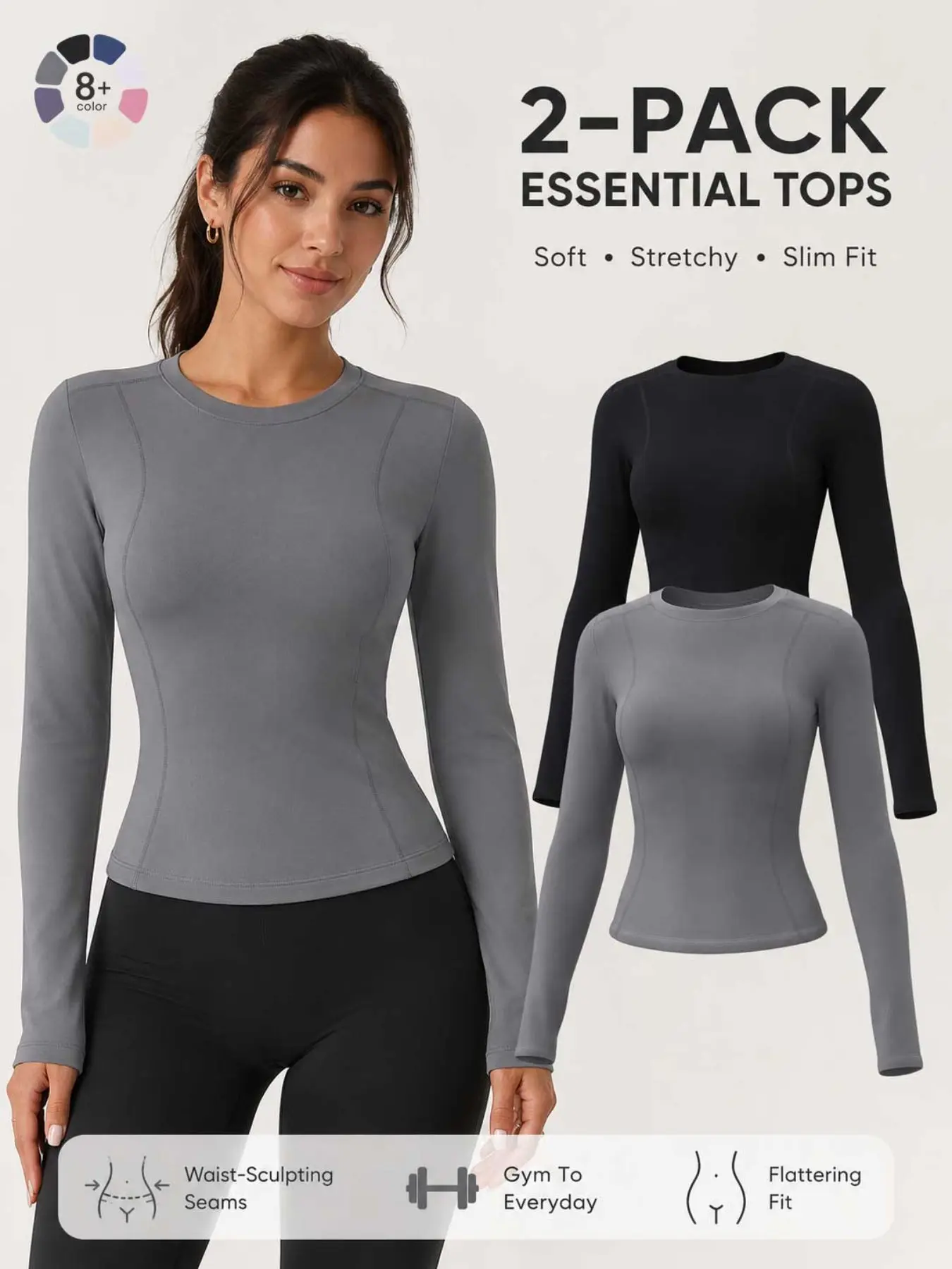 Women's Sporty Long Sleeve T-Shirt, Slim-Fitting Yoga Top, High Stretch Fitness Training Wear, Gym Pilates Shirt, Multiple Colors, Compression Shirt, Fitness Activewear