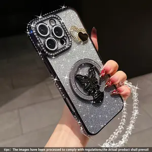 New Butterfly Stand Anti-Drop Shockproof Phone Case, Compatible with iPhone 17 Pro Max 16 15 14 13 12 11, Protective Smartphone Cover