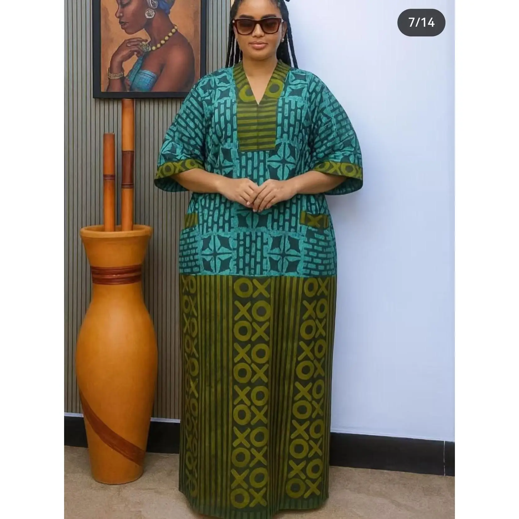 Women's 2026 Plus Size Dashiki Gown - Traditional African Ankara Maxi Dress with Plant Pattern, Short Sleeve, Commute Wear, Muslim Kaftan Abaya Robe