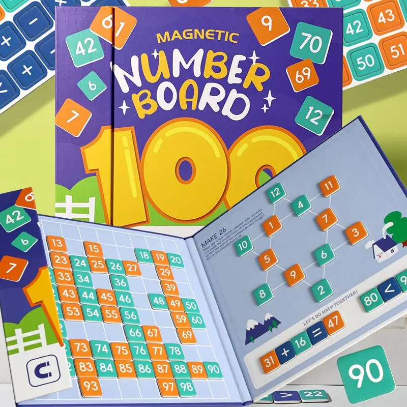 Magnetic Number Puzzle for Math Enlightenment, 1-100 Numbers for Teaching Addition-Subtraction-Multiplication-Division, Ideal Educational Toy for Ages 3-8, Foldable Portable Learning Tool, Numbers 1-100