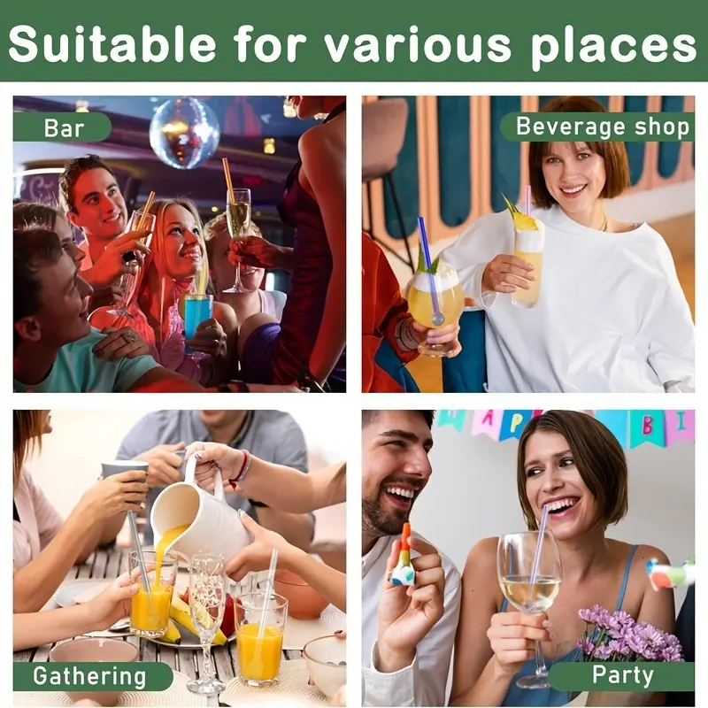 8 Long Glass Straws Set, Includes Cleaning Brush, Durable & Reusable Drinkware Accessories, Perfect for Parties & Daily Use, Drinking Straws