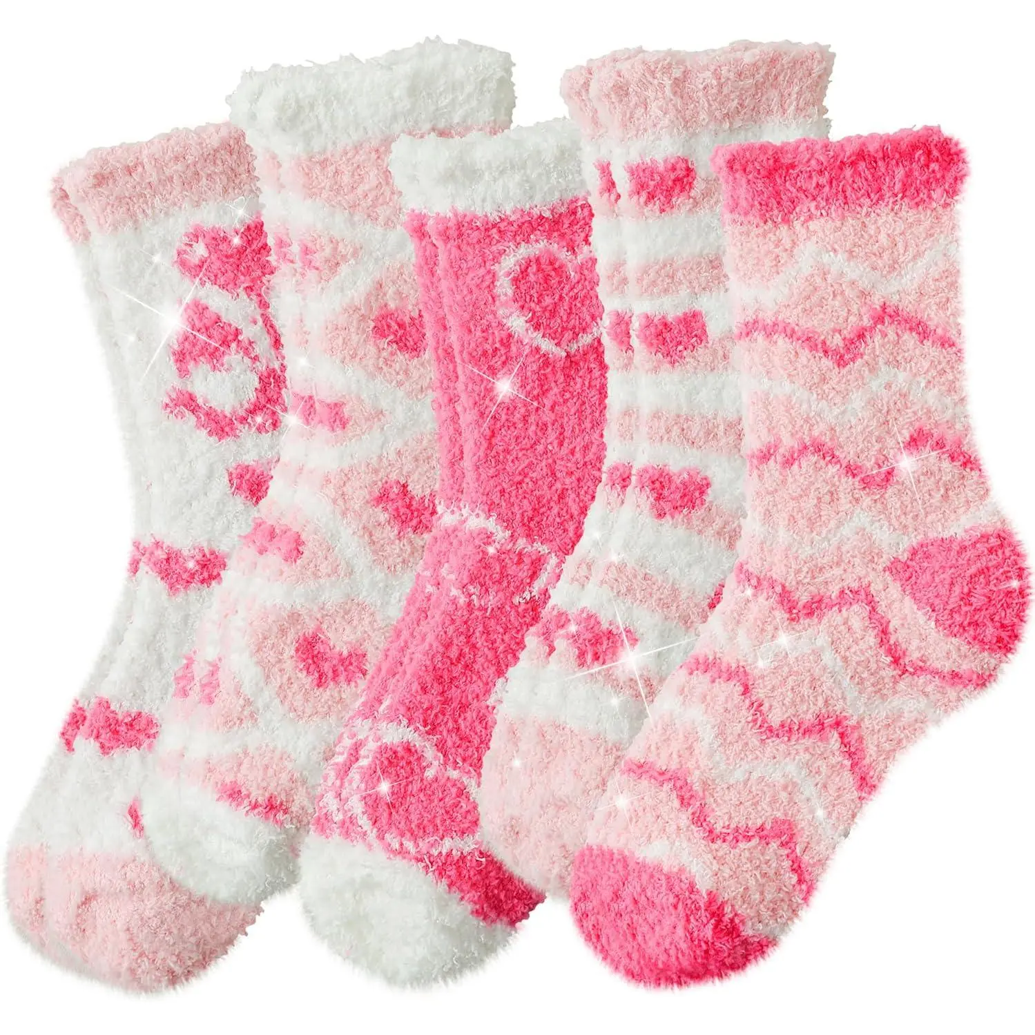 Women's Cute Fuzzy Print Slipper Socks - Warm Plush Winter 68-Fuzzy Socks-No3-6pc, Multi-Color Pink Valentine's Day Home Gift for Wife, Teen Girls, Daughters (Valentine's Day Essential)