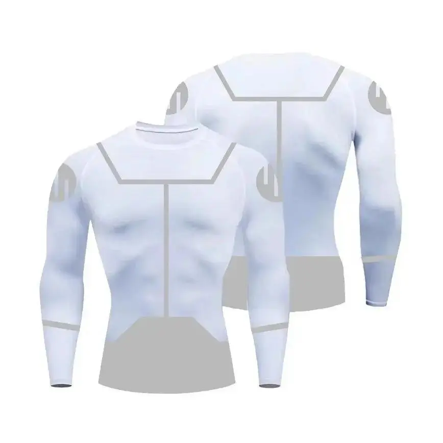Men's Long-Sleeve Compression Top with Viltrumite Symbol Graphic - Male Fit Athletic Apparel for BJJ, Gym Workouts - Mixed Fabric Fitness Clothes, Martial Arts Training Wear