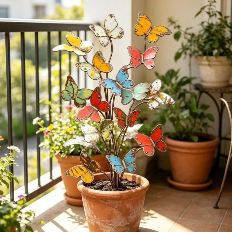 Metal Butterfly Garden Stake, Iron Material, Elegant Garden Art Decor, Spring Outdoor Landscape Design, Weather-Resistant, Stable Insertion Structure