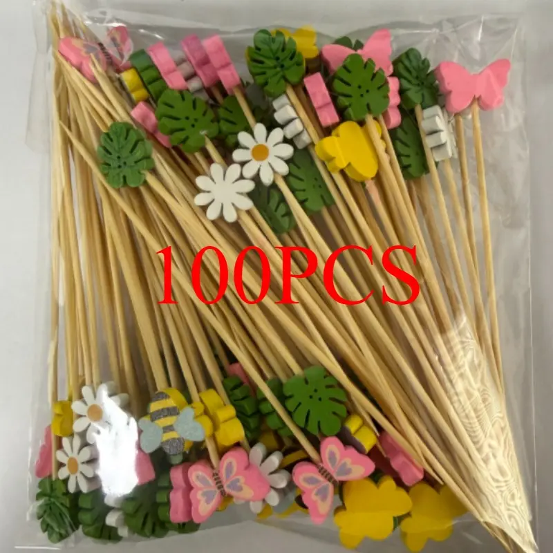 100-Piece Set of Cocktail Picks - Bee & Sunflower Themed Cocktail Picks, Cupcake Toppers, Bamboo Skewers, Home Bar Accessories. Assorted Bamboo Appetizer Picks, Ideal for Appetizers, Drinks, Charcuterie Board Accessories