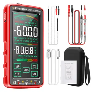 Multimeter, Digital Multimeter Tester with  Screen 6000 Counts Auto Ranging Rechargeable A Reverse Display NCV Tester with Flashlight for Electricians, DIY (Red)