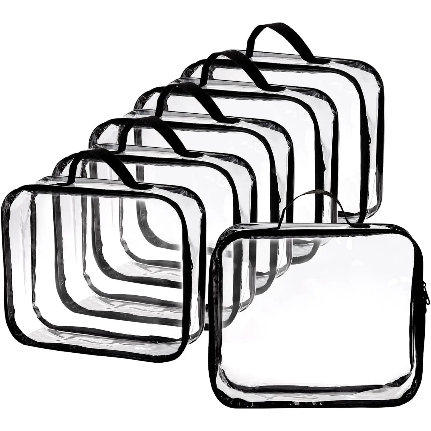6 Pack Large Clear Travel Packing Cube, See-Through PVC Organizer, Vinyl Zippered Storage Bags Multipurpose Pouch with Handle for Suitcase Pants, Cashmere, Sweaters Shirts Dress Storage