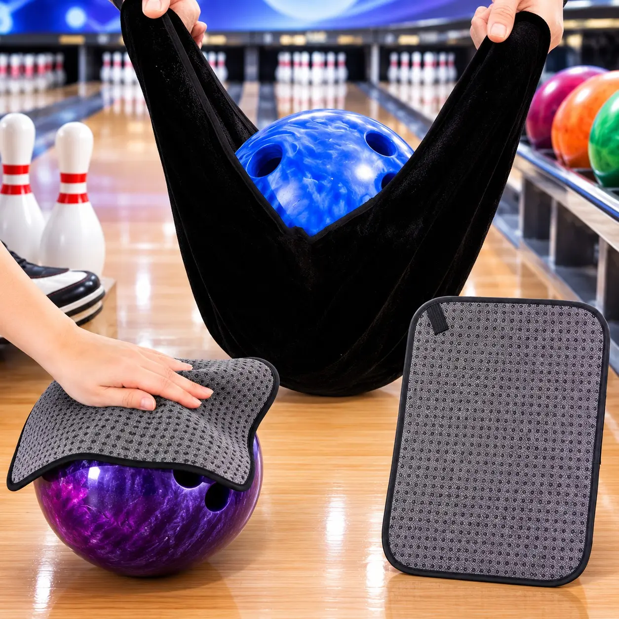 Bowling Ball Cleaning Kit, Maintenance, Includes Bowling Ball Bag, Wipe Cloth, Washable Polishing Towel, Soft Fiber Cleaning Cloths, Sports Equipment