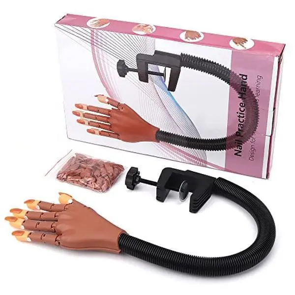 Practice Hand for Acrylic Nails - Flexible Movable Practice Nail Hand with 100 Pcs Refill Nail Tips