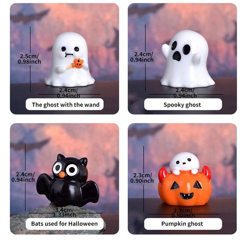Cartoon Ghost Ornament, 6 Counts Mini Cute Micro Landscape Ornaments, Desktop Decoration for Home Dormitory Office Living Room Festival Gift