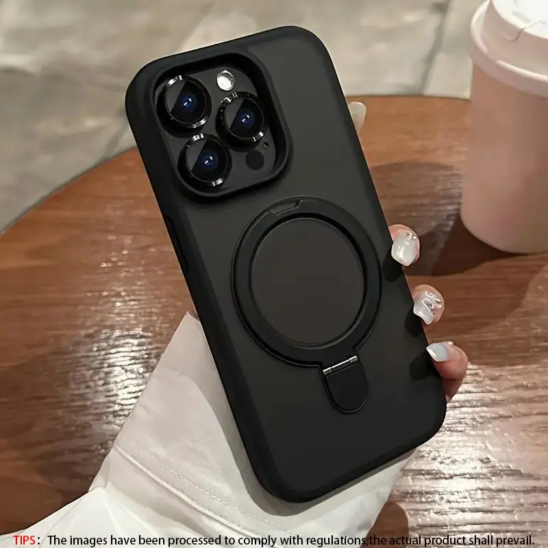 Luxury magnetic matte bracket armored shockproof wireless charging phone case, suitable for iPhone 18 Pro Max iPhone 17 Pro Max iPhone 11/12/13/14/15/16 Plus amera lens protection shockproof hard PC back cover, with frosted semi transparent design