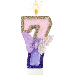 Butterfly Number Candle,Butterfly Decorations for Cake,Butterfly Birthday Decorations,Large  and  Candle,Suitable for Birthdays, Anniversaries, Parties (Large Butterfly, 7)