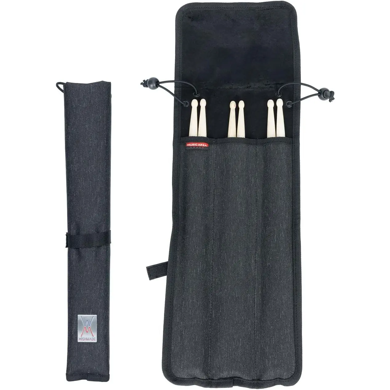 WISHMADE Water-Resistant Oxford Fabric Drumstick Storage Case - Hanging Percussion Accessory Bag Holds 3 Pairs of Drumsticks, Black