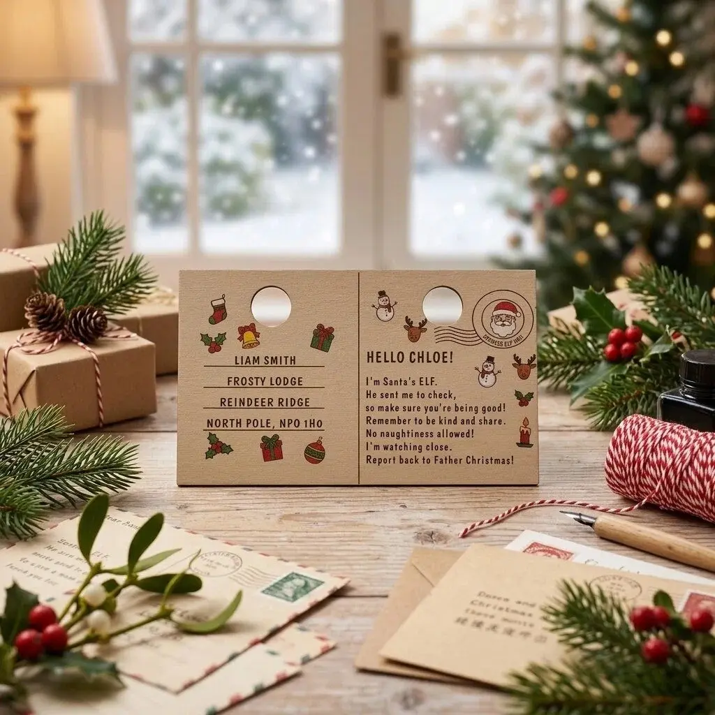Elf Arrival Wooden Postcard Prop, Wooden Elf Arrive Message Board Props, Letter From Elf Christmas, Elf Christmas Home Decoration Prop