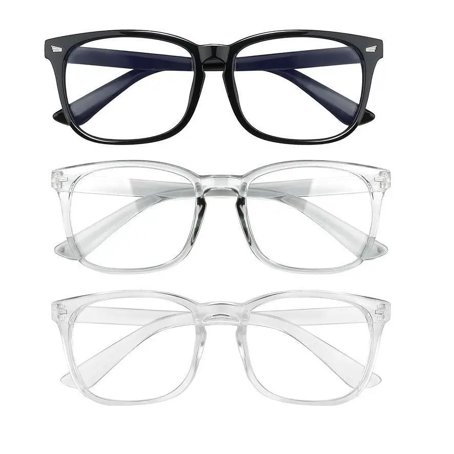 Top-SELLING 3/2/1 Pack Computer Blue-Light Blocking Study Gaming Glasses TV Phones Daily Use Eyeglasses Fashion Black Grey Transparent Clear Frame